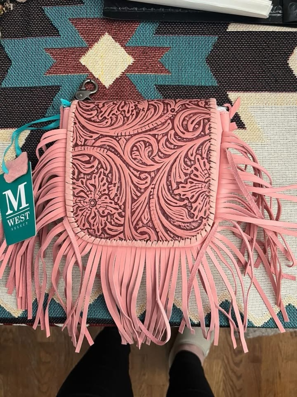 Montana West Pink Tooled Floral Fringe Crossbody Bag - Picture 2 of 7